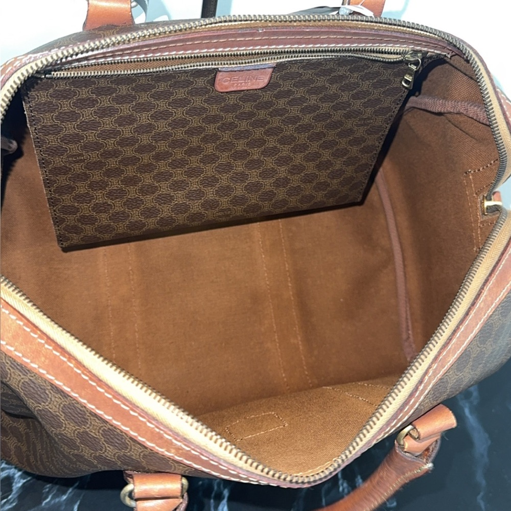 CELINE MACADAM PATTERN BOSTON BAG BROWN PVC GOLD w/ KEY LOCK AUTHENTIC - Picture 15 of 15